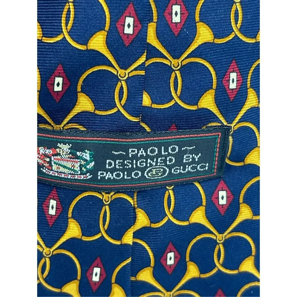 Paolo‎ Gucci Tie Silk Men Blue Gold Horns